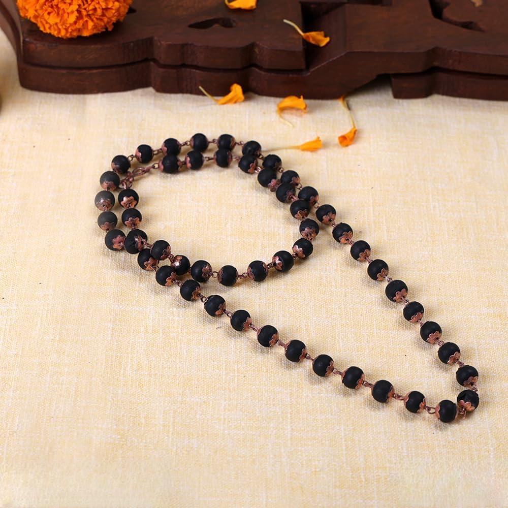 SATVIK 100% Pure 8 MM 8mm Karungali Wood Mala with Copper Caps | Traditional Beaded Necklace for Daily Wear | Wooden Beads | Traditional Prayer Necklace | Govt & OSOC™ Certified