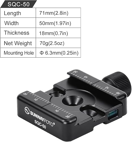 Miniatura 6 de SUNWAYFOTO SQC-50 - Trípodes universales compatibles con abrazadera Arca Swiss de 1.969 in y bípodes 17S