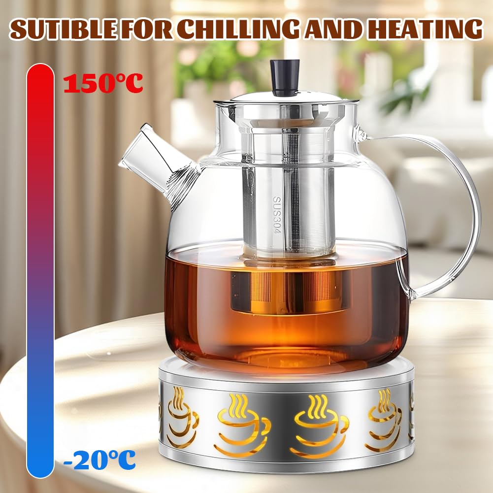Teiera in vetro da 1,8 litri con fornello, teiera in vetro con colino, teiera con colino per tè sfuso, senza BPA, microonde e lavabile in lavastoviglie
