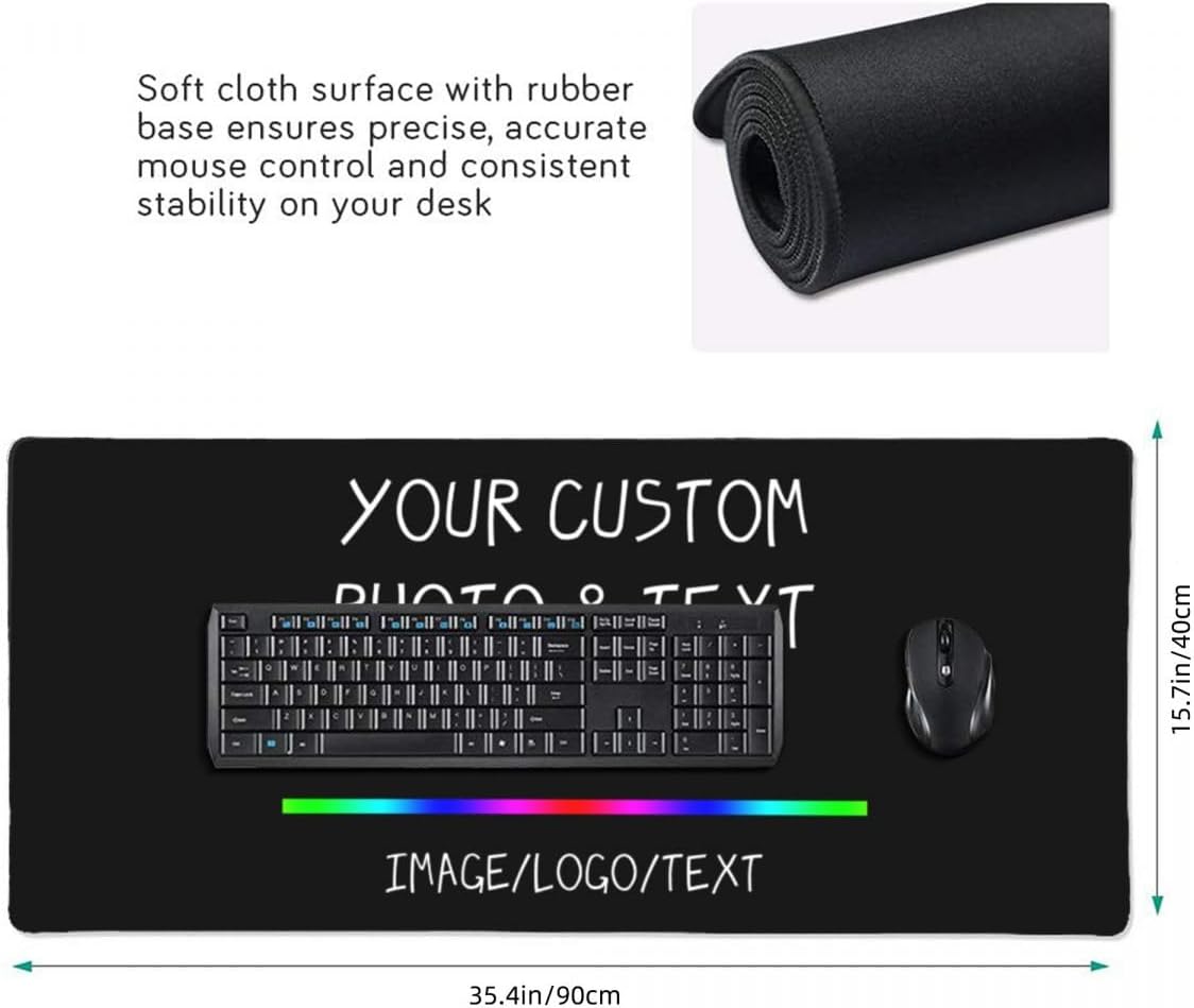 Custom Mouse Pad with Photo Text Customized Personalized Non-Slip Office Supplies Gaming Computer Desk Accessories Gifts for Men Women, 16x35.5in