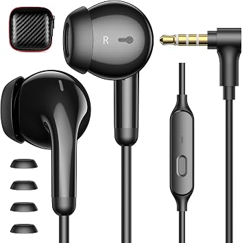APETOO 3.5mm Wired Earbuds In-Ear Headphones with Microphone & Mute for Macbook/HP/Laptop/PC, Plug in Ear Buds, HiFi Stereo Audio Jack Corded Earphones for Chromebook/Kid/School/Airplane/Travel, Black