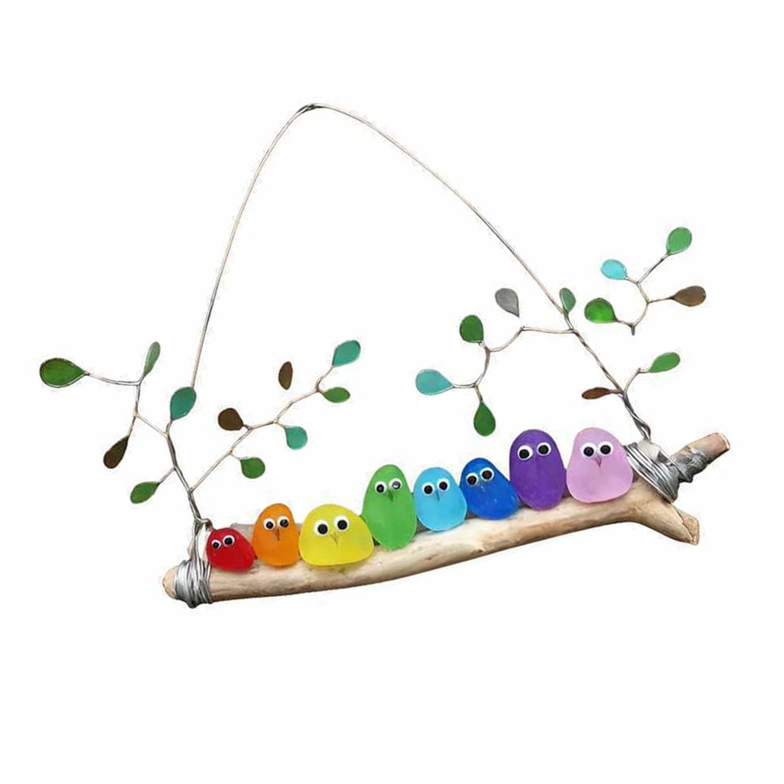 Kalttoy Meaningful Gift Set Sea Glass Bird Perch Ornament Wall Art Natural Sea Glass Decors Symbolic Handcrafted Art Wall Hanging
