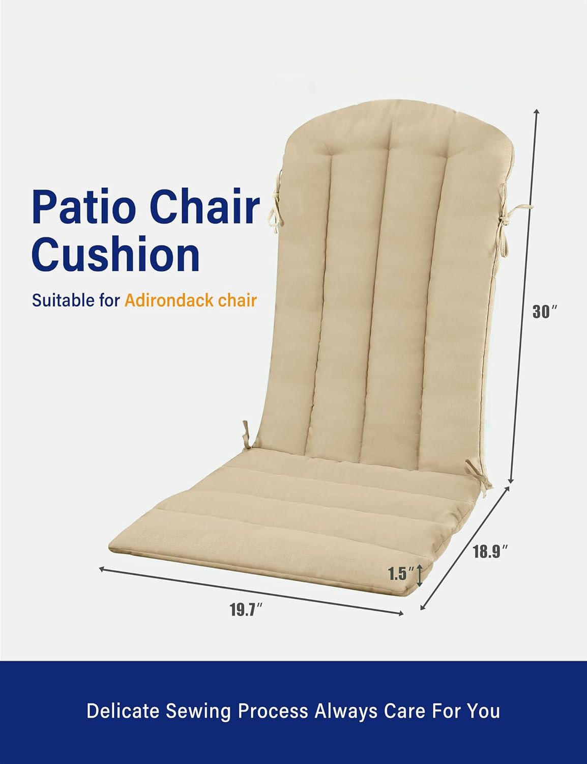yefu adirondack chair cushion, rocking chair cushions with straps, folding patio chair pad for indoor and outdoor, 19.7x18.9x1.5 inch, light brown light brown 1-piece