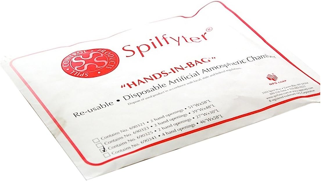 NPS 690323 Spilfyter High Clarity Polyethylene Specialty Spill Control Hands-in-Bag Atmospheric Chamber, 2 Hands, Medium, 48" Length x 39" Width