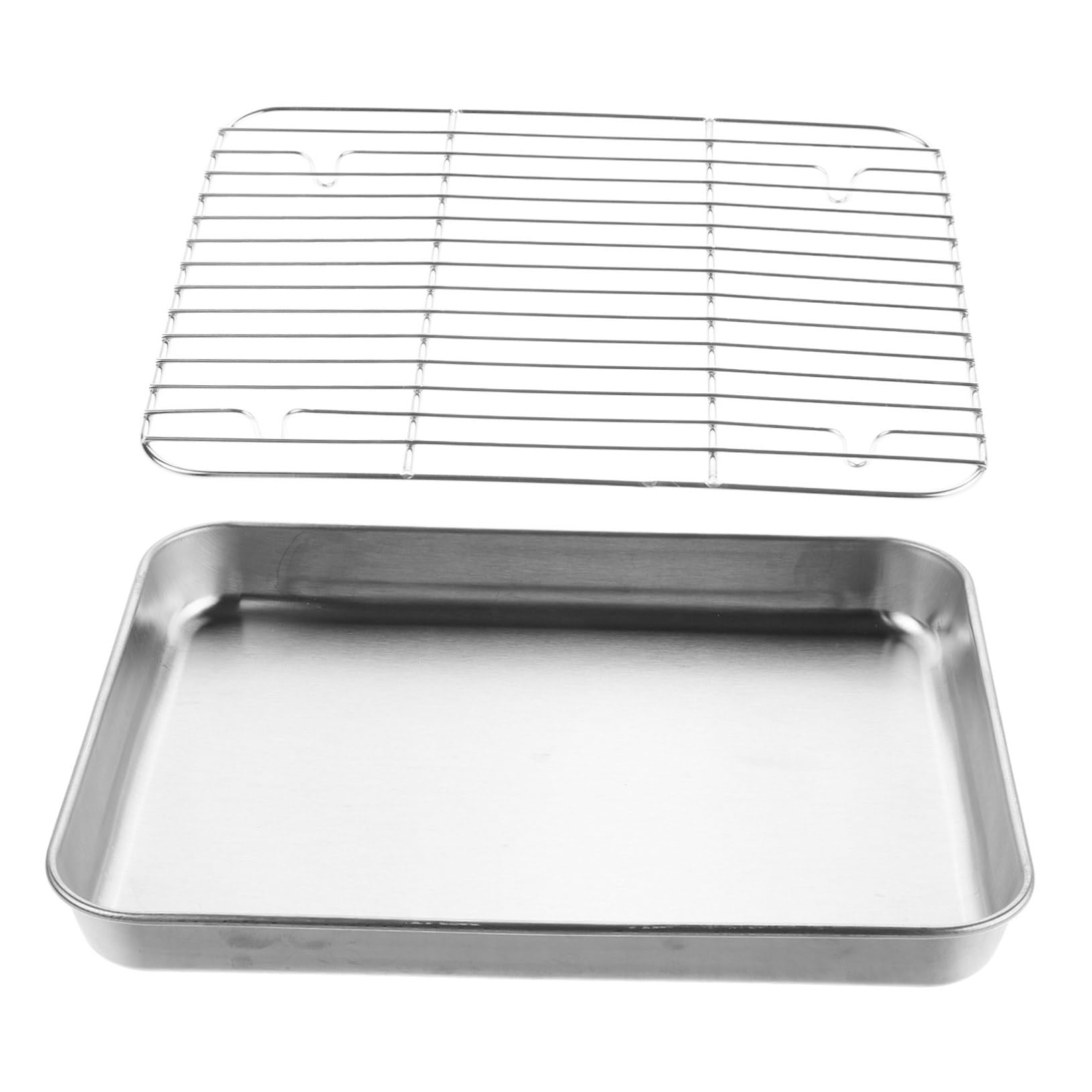 OUNONA Set of 2 Stainless Steel Baking Pan Wire Racks Non-stick Baking Sheet Cooling Rack Oil Draining Tray French Fries Serving Plate
