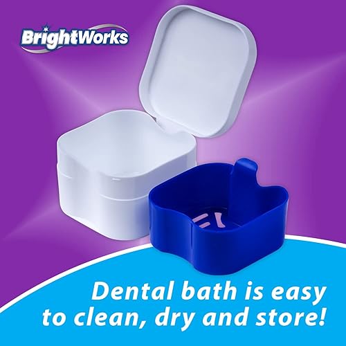 Miniatura 4 de BrightWorks Estuche de taza limpiador de baño dental (paquete de 3) para dentaduras, alineadores, retenedores, protectores nocturnos, protectores