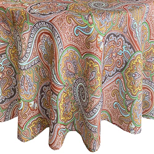 Waverly Paddock Paisley Fabric Tablecloth - Opulent Earth Tone Swirling Paisley Stain And Wrinkle Resistant Tablecloth, 60” X 84” Oval #TOP2