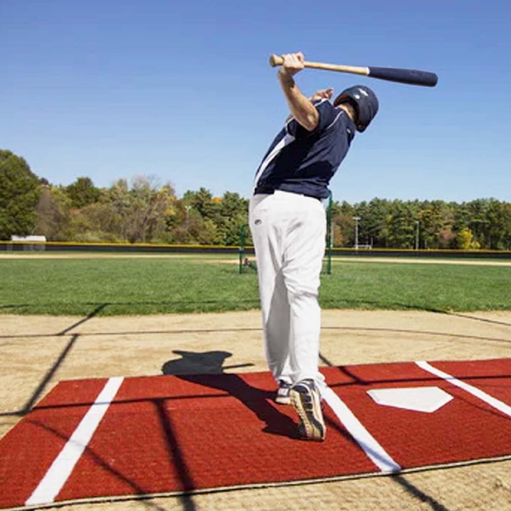 Baseball Batting Mat, 4Ft X 10Ft (116X305cm) Baseball Softball Hitting Mat with Strike Zone, Red & White Colored Turf, 5Mm Non-Slip Base, Portable Roll-Up Design for Indoor/Outdoor Training