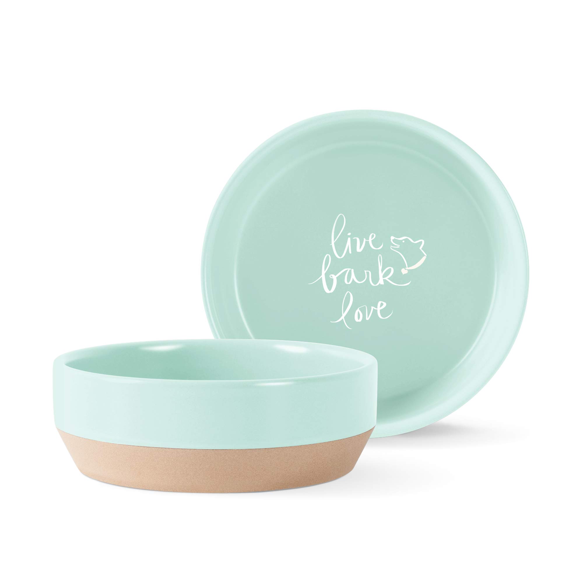 Fringe Studio Stoneware Pet Bowl, Medium, Live Bark Love (479005) Light Blue