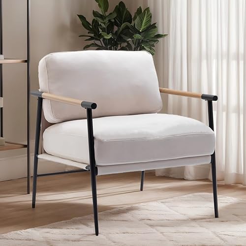 DUOMAY Silla decorativa moderna de mediados de siglo, sofá de tela de lino suave, silla de lectura con patas de metal para sala de estar, DUOMAY Silla decorativa moderna de mediados de siglo, sofá de tela de lino suave, silla de lectura con patas de metal para sala de estar,