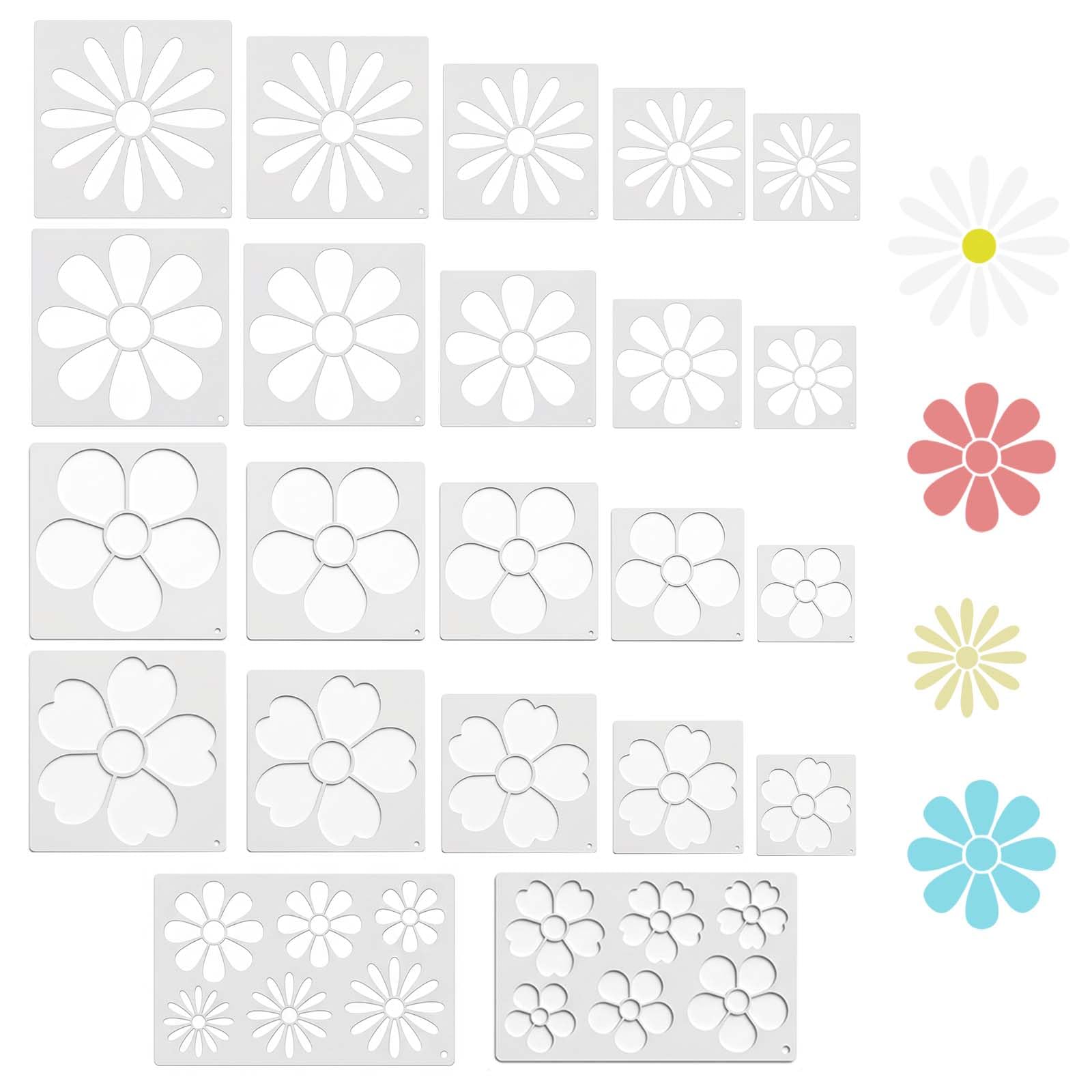 Merzio 22 Pcs Reusable Flower Stencils for Painting on Walls Wood Furniture Fabric Floral Botanical Template Set, Floral Daisy Spring Stenci for DIY Art Crafts Scrapbooking Card Making Home Decor