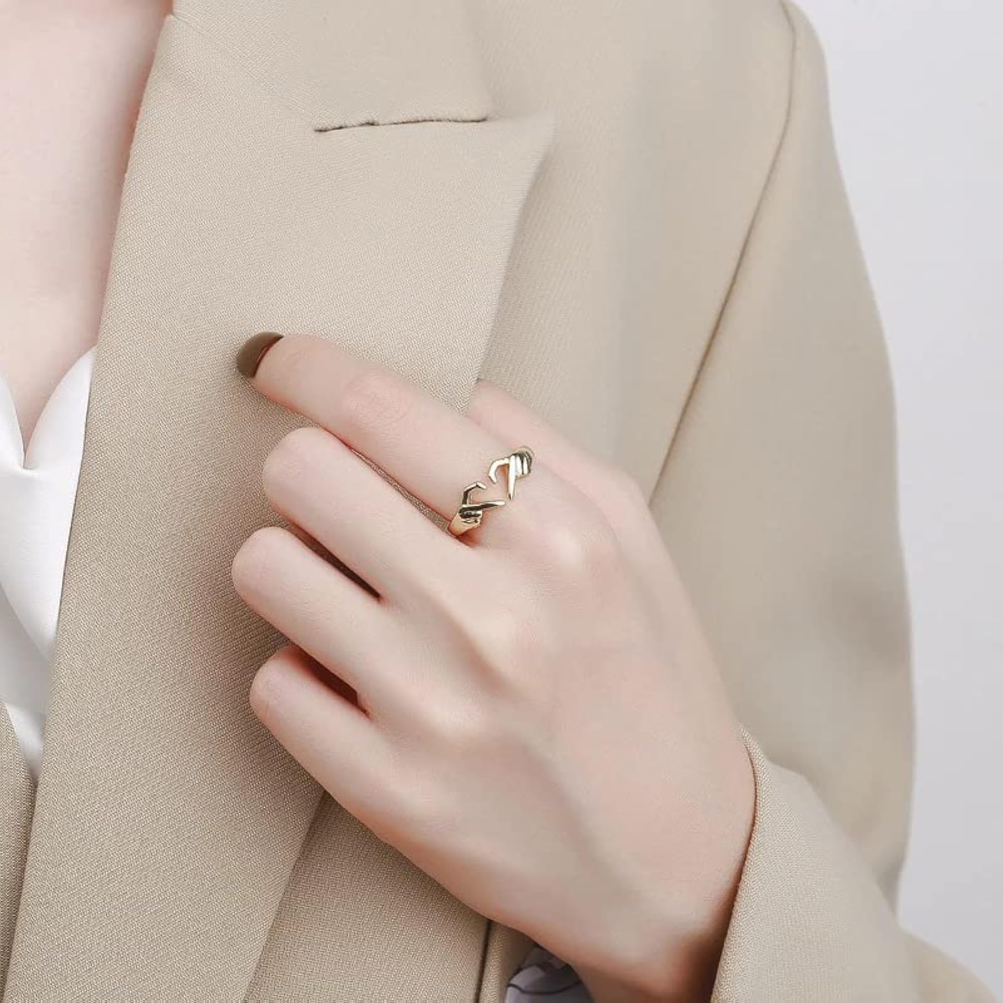Heart Geometric Palm Love Gesture Sterling Silver Plated Ring