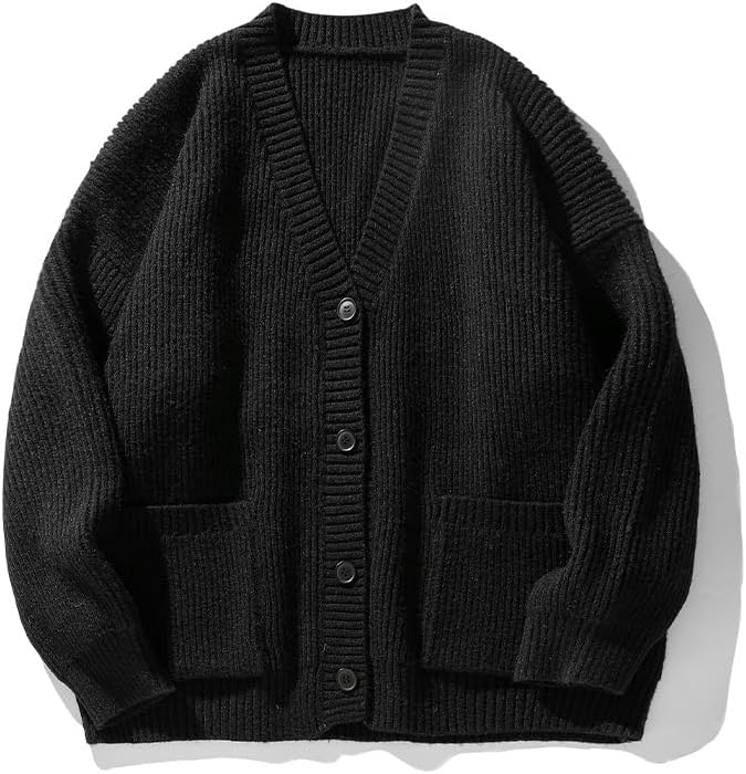POHADON Mens Cardigan Sweater Button Down Long Sleeve V Neck Cable Knit Sweaters Japanese Streetwear Grunge Clothes - Image 3