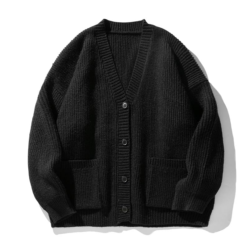 POHADON Mens Cardigan Sweater Button Down Long Sleeve V Neck Cable Knit Sweaters Japanese Streetwear Grunge Clothes2