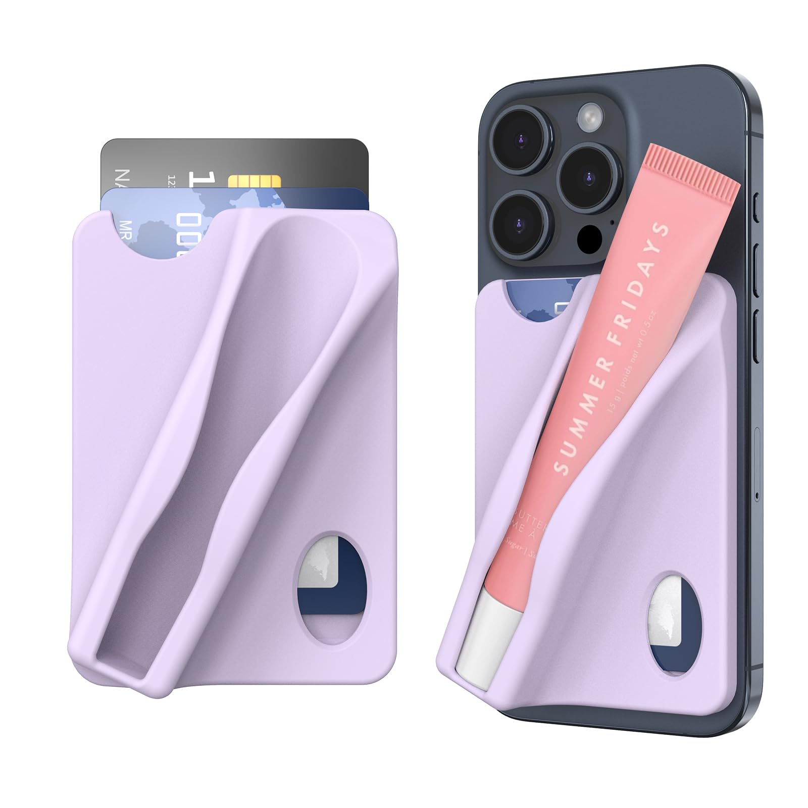 DOB SECHS Large Silicone Lip Holder with Card Holder Compatible with Summer Fridays, Tower 28, Laneige Lipstick Lip Glaze Phone Case Back Stick On Holder for iPhone and Android Smartphones,Purple