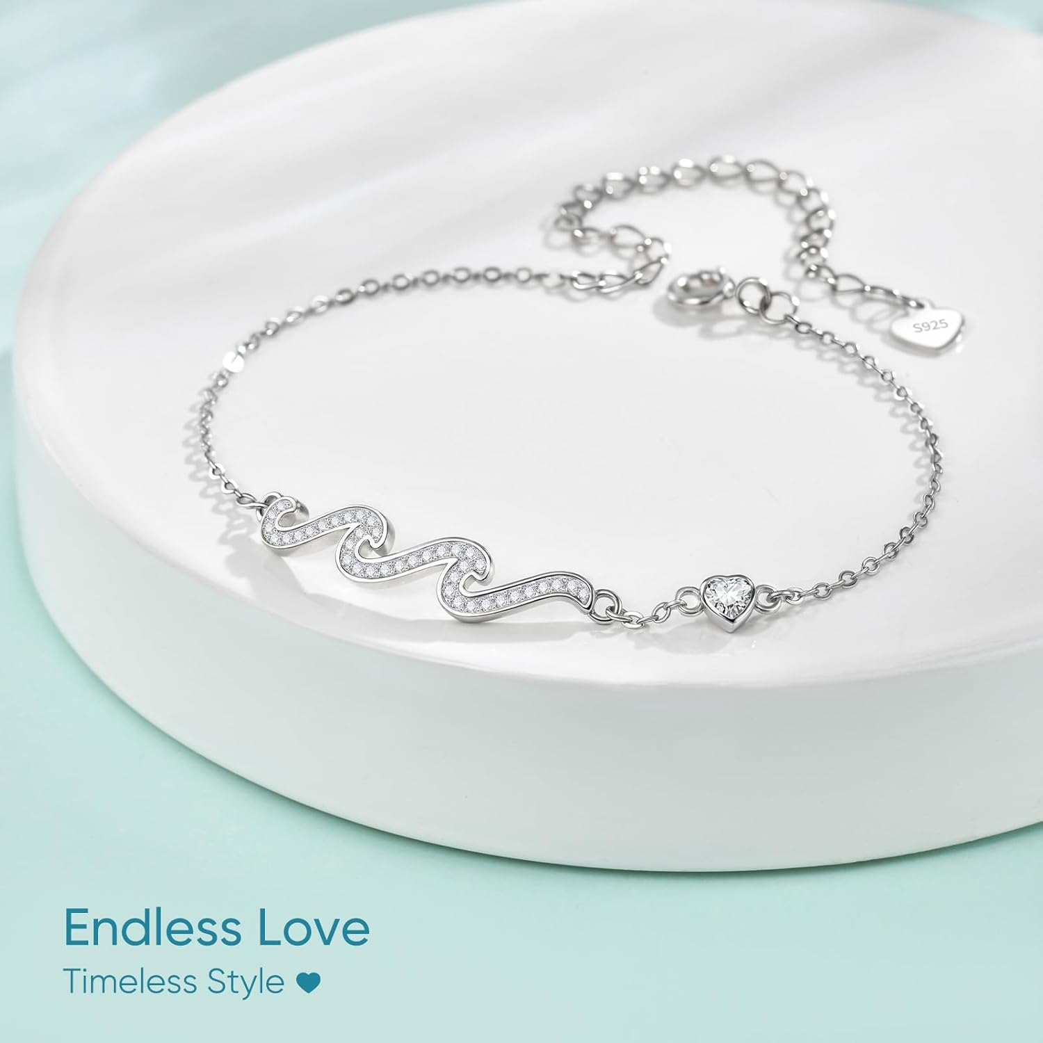 925 Sterling Silver Bracelets for Women - Wave Bracelet for Her Sister Mom Daughter Friend Dainty Stackable Adjustable Link Chain Bracelet Jewelry Birthday Gifts for Birthday Christmas Valentines - Image 5