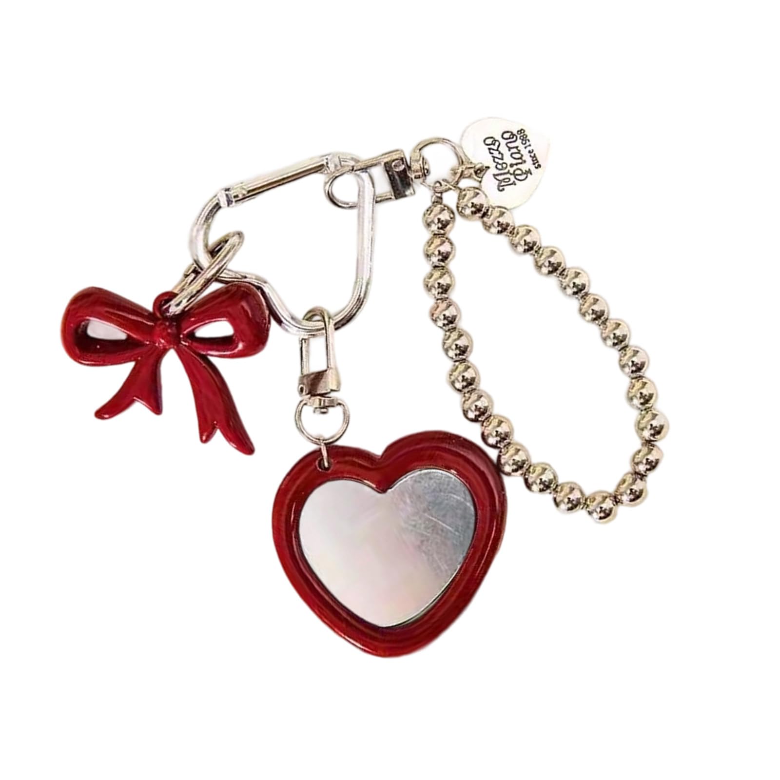 Practical Heart Shaped Mirrored Keychain Bowknot Pendant Designs Keyring Alloy Accessory for Handbags Beauty Tool Bowknot Mirrored Bag Charm