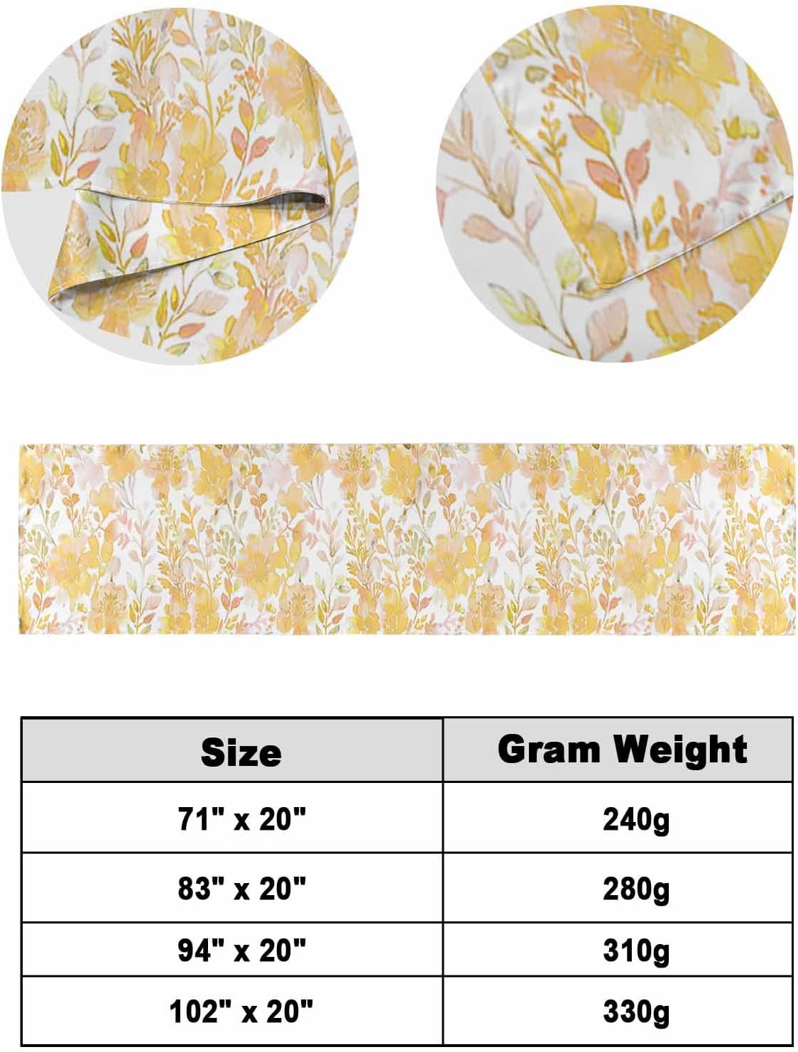 Orang Yellow Floral Bed Runner Scarf Bedding Accessory For Full Size Bed,Soft Bed Scarves And Runners Stainproof Bedroom Decor For Hotel Wedding Room,Abstract Contemporary Leaves Flower Herb 83"x20"