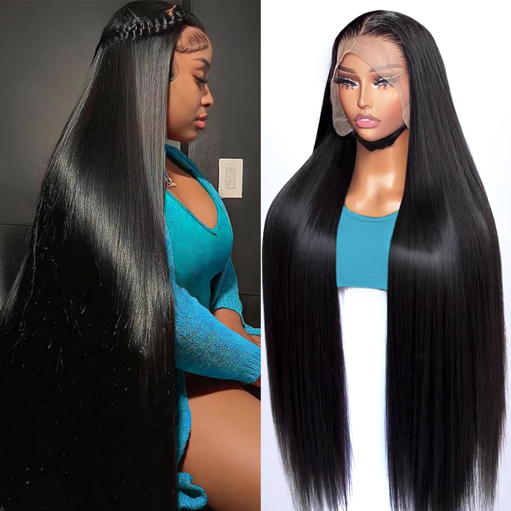 36 Inch 13x6 Lace Front Wigs Human Hair 200 Density HD Lace Front Wigs Human Hair Pre Plucked Glueless Wigs Human Hair for Women Straight Lace Frontal Wigs Natural Color (Natural Black, 36)