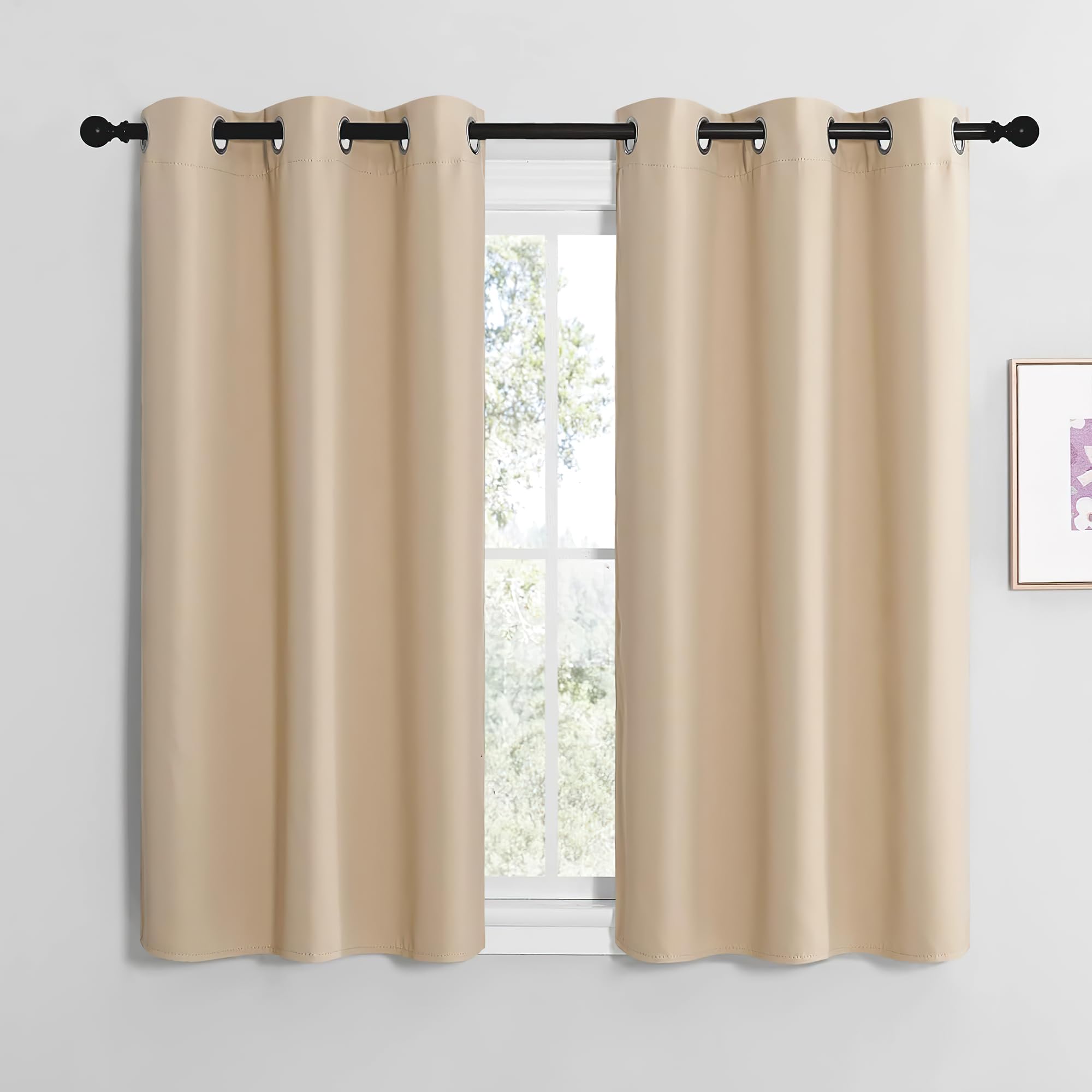 NICETOWN Beige Opaque Curtains with Eyelets for Kitchen/Bedroom Set of 2 H 120 x W 107 cm Biscotti Beige