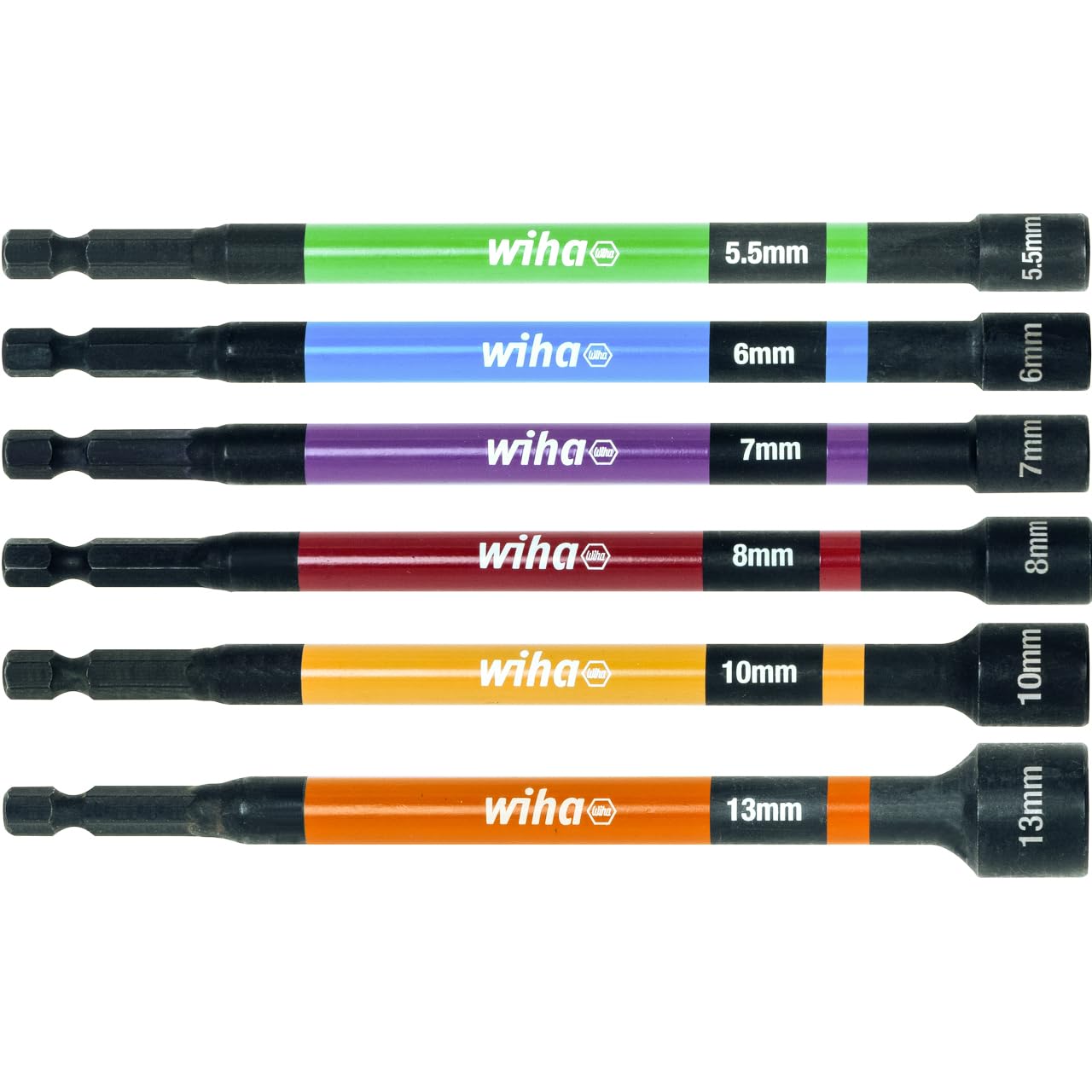 Wiha 7044C Colour Coded 1/4" Hex Magnetic Long Nut Driver/Setter Set 5.5-13mm