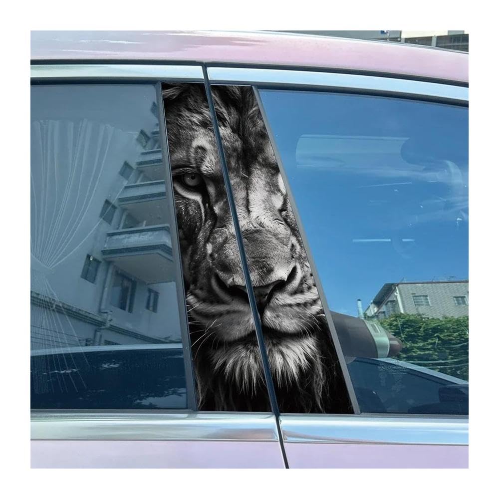 Body Parts 2pcs Car B-Pillar Decals Animal Lion Cartoon Auto Center Pillar Waterproof Sticker(B)