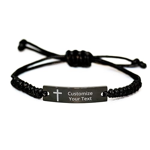 Personalized Christian Bible Verses Black Rope Bracelet Inspirational Scripture ID