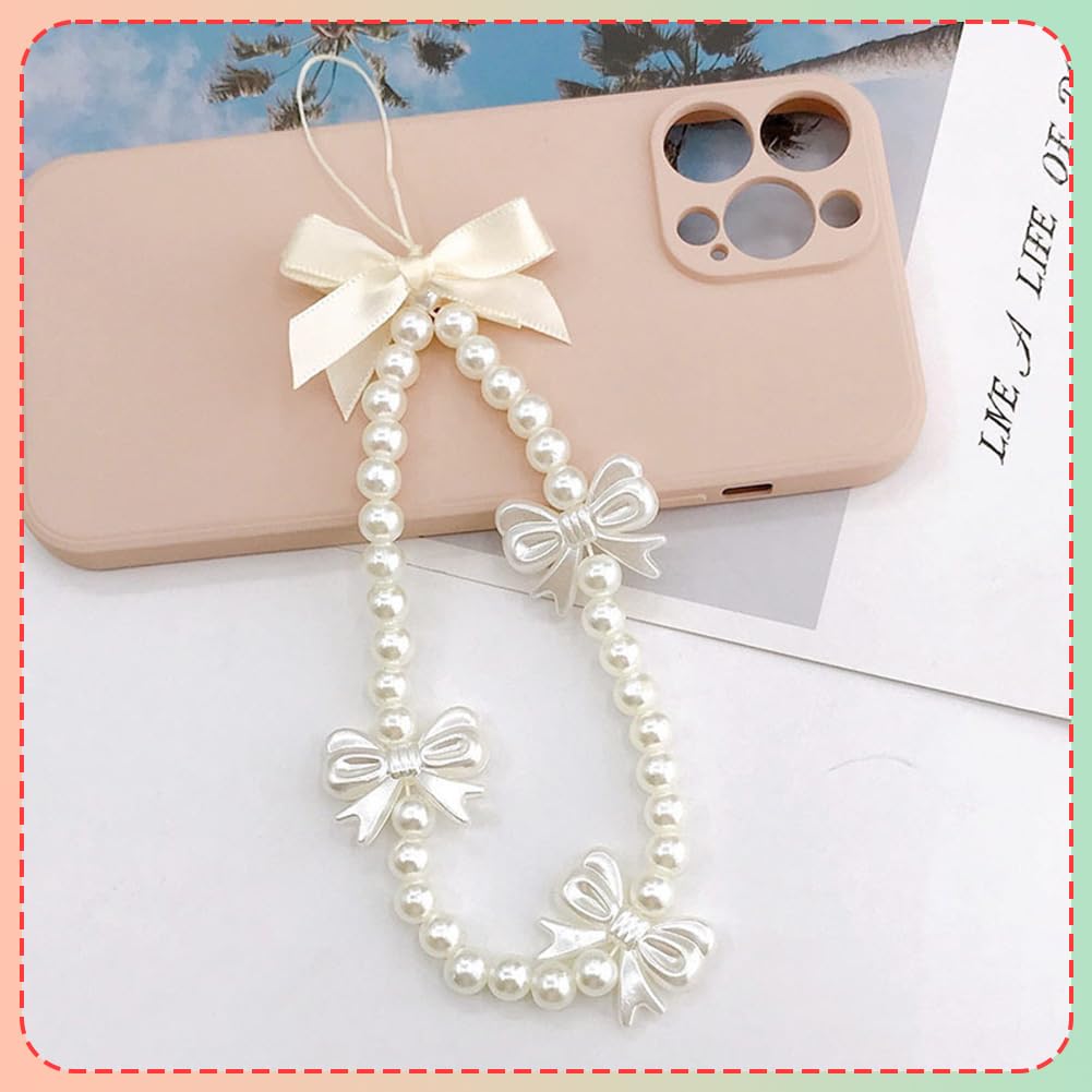 4 Pcs Cute Cell Phone Charms, White Pearl Bracelet Strap Chain Wrist Beads MobilePhone Charm Wrist Strap to Prevent Loss, Phone Case Accessories for Keychain Camera Decor — view 2