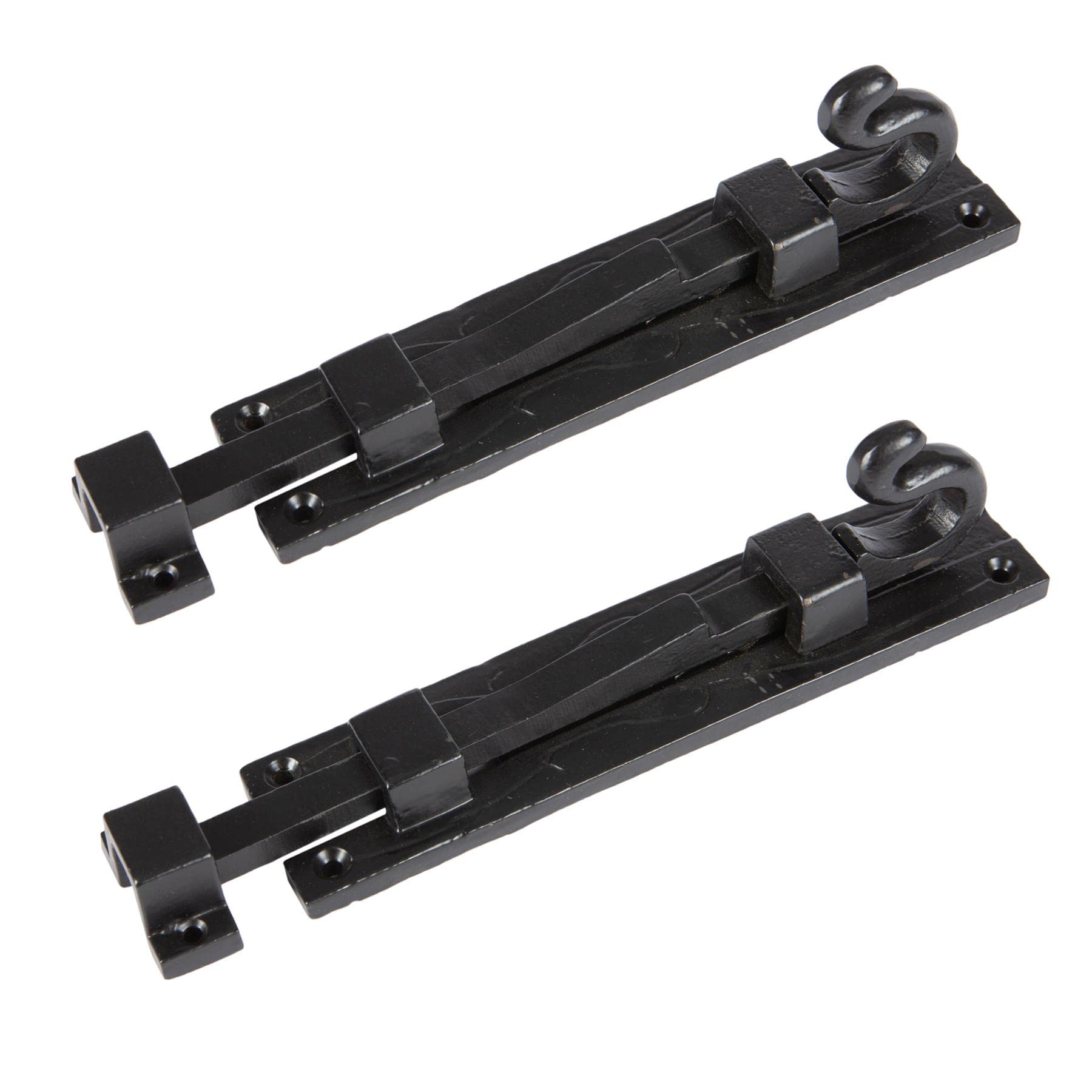 Hammer and Tongs - Straight Shepherd's Crook Surface Bolt - W185mm - Black - Pack of 2