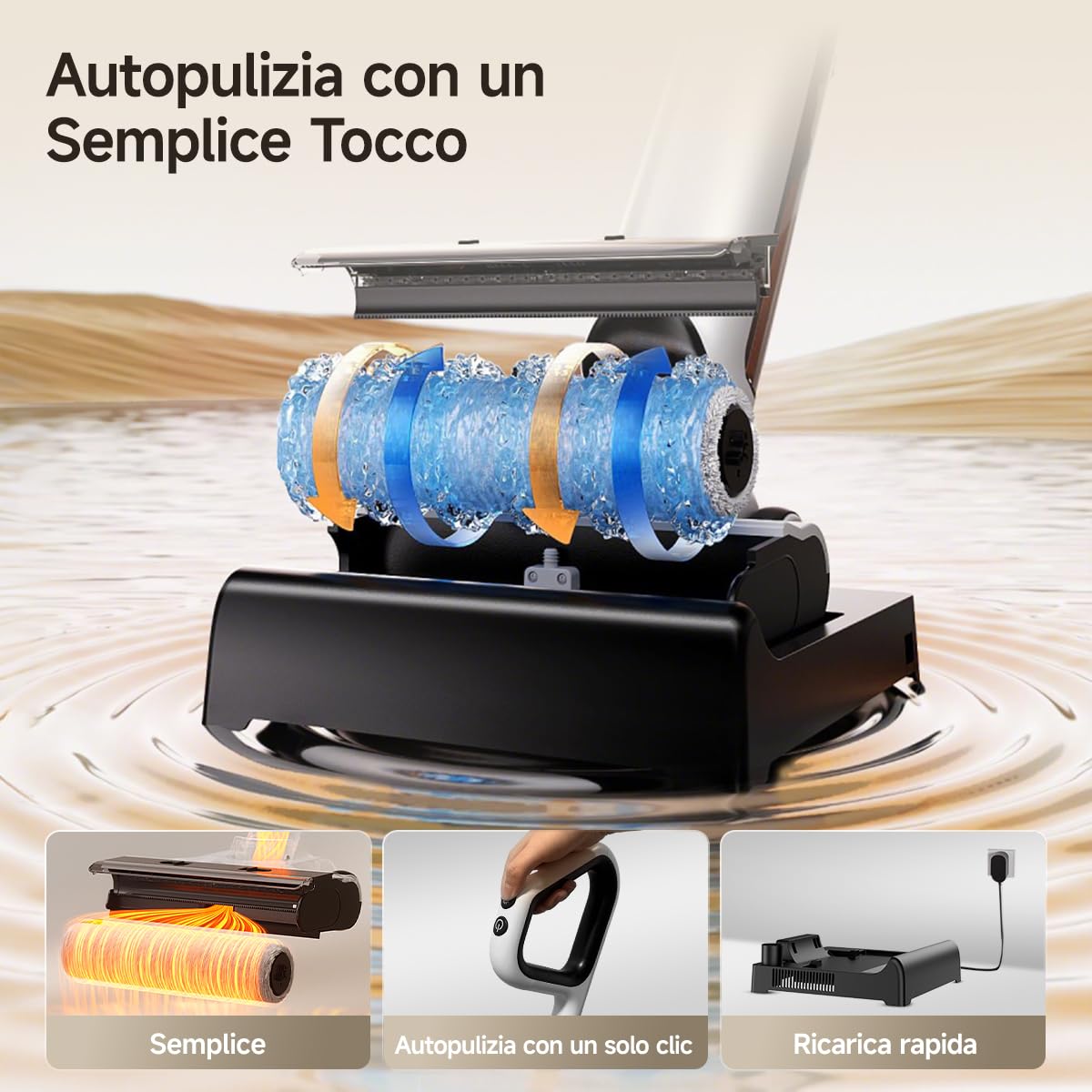 uwant D500 Aspirapolvere Lavapavimenti Senza Fili, Design Piatto a 180°, Deodorizzazione Serbatoi, 17000 Pa, Asciugatura Con Aria Calda a 65 °C Design Anti-Groviglio, IPX6 Spazzola impermeabile