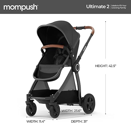 Miniatura 9 de Mompush Ultimate2 - Cochecito de bebé, cochecito convertible de tamaño completo para niños pequeños, asiento reversible con ajuste de reclinación