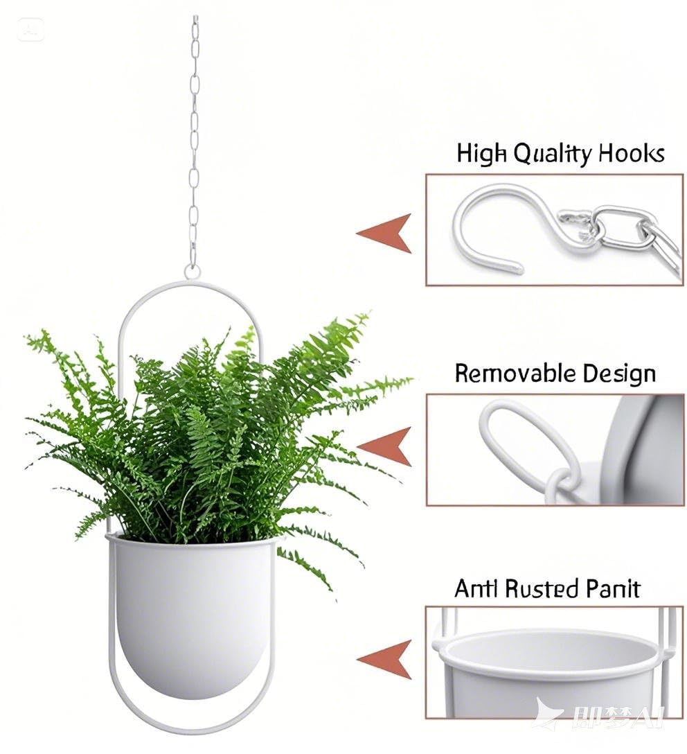 Beihaoer Hanging Decoration Pot Metal Boho Hanging Basket Ceiling Planter for Indoor Plants Succulents Air Plants Cactus (White) - Image 3