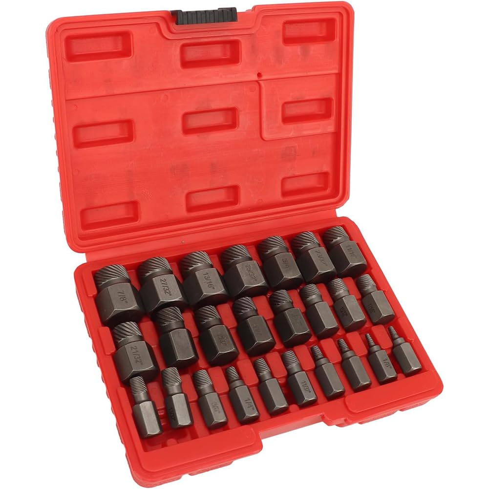 Gertrude 25Pz. Set di Estrattori A Vite Acciaio Efficiente Testa Esagonale Multi Scanalatura Vite Set di Estrattori Spanata Impatto Estrattore di Bulloni per Bulloni, Dadi, Viti Black,One Size