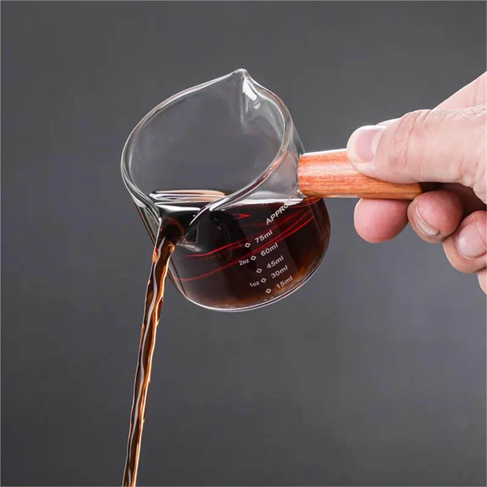 Taza medidora de café expreso con mango madera, jarra leche doble/boca única, tazas medidas a escala, 2 uds para Latte Art(Transparent A-70ml)
