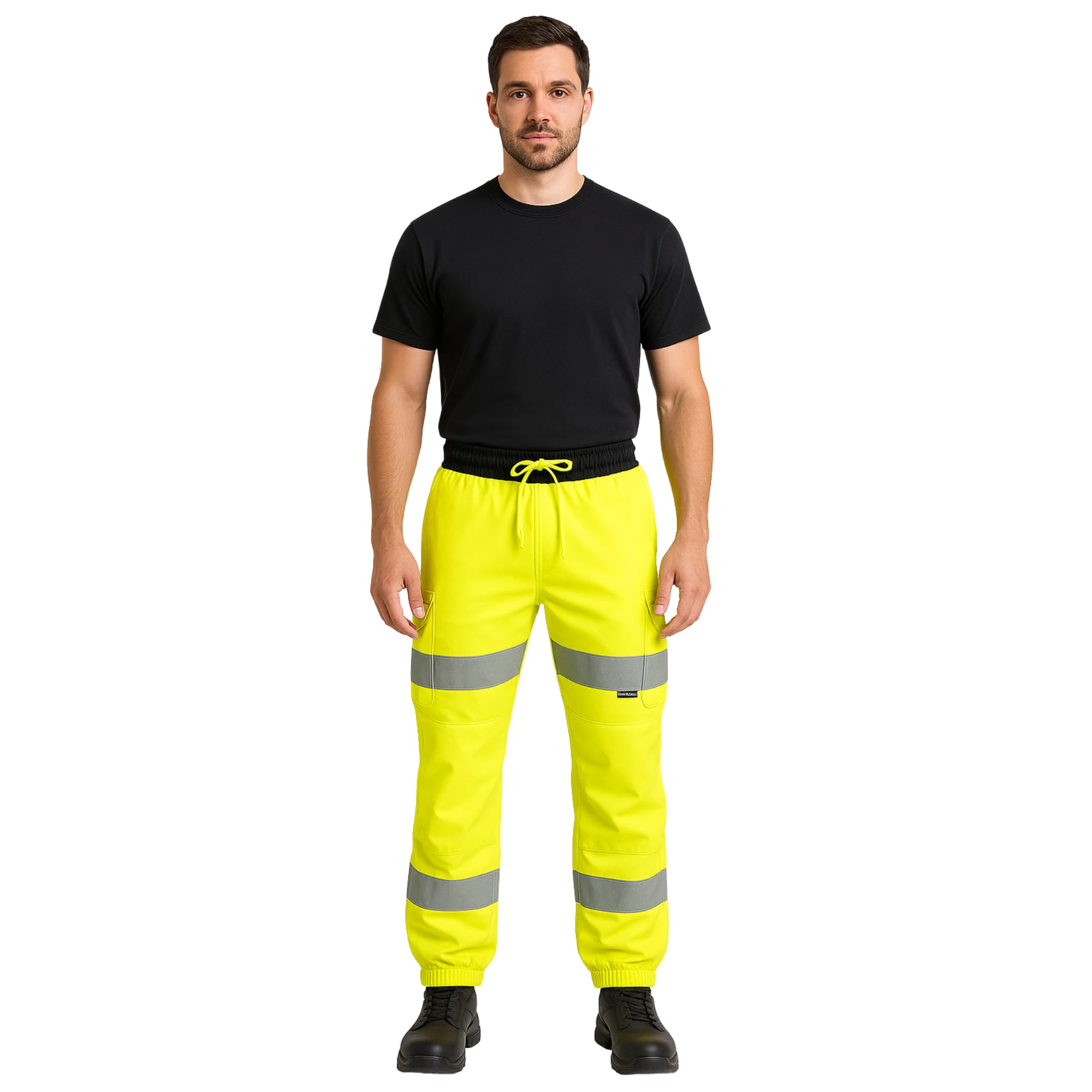 Step Ahead Men's Yellow Hi Vis Viz Combat Trousers Jogging Bottoms Workwear Joggers (, M)