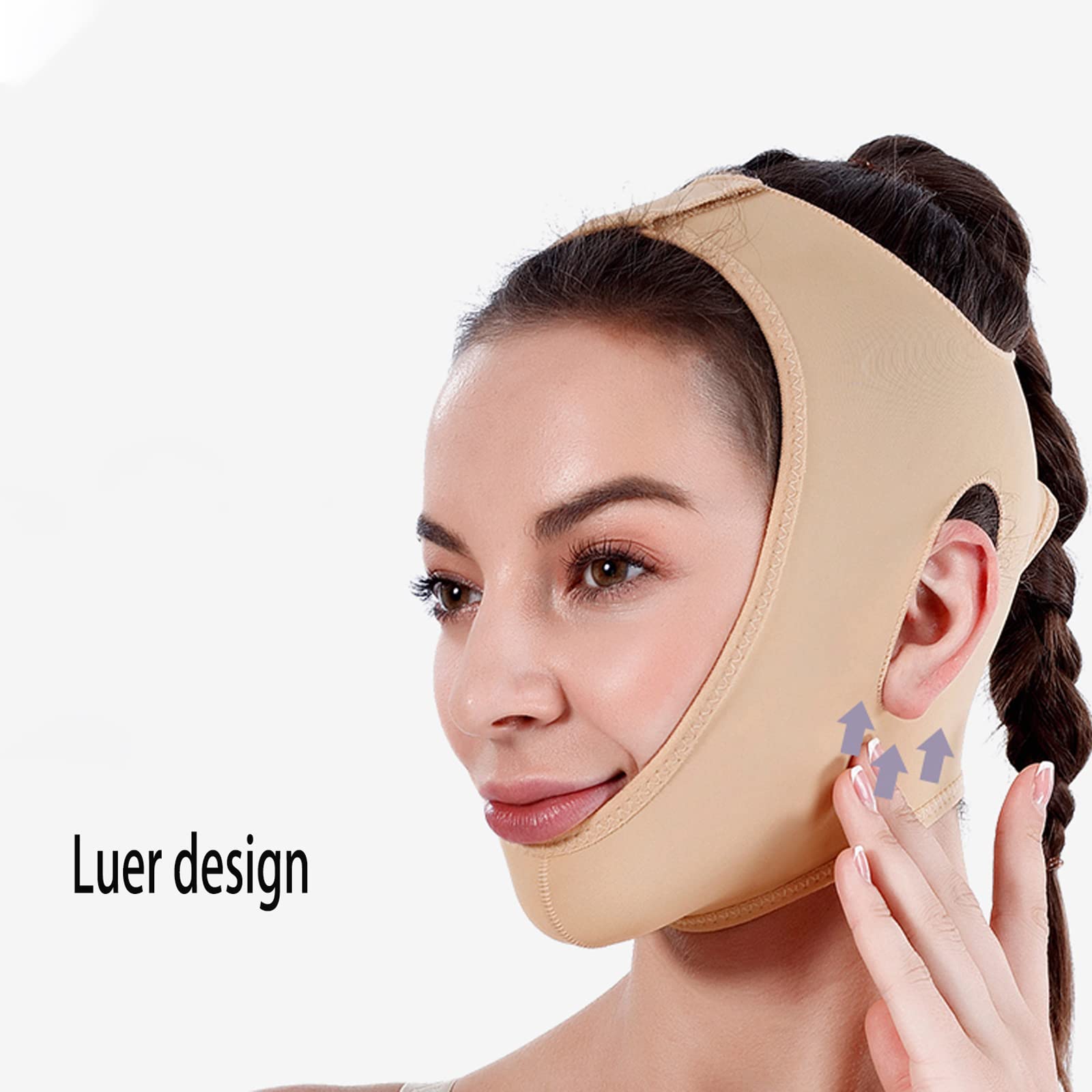 DZQUY Correa Reductora De Mentón Doble para Adelgazar La Cara Cinturón Elevación Línea En V Cinturón Reafirmante para El Cuello Estiramiento Facial para Mujeres,Flesh,M