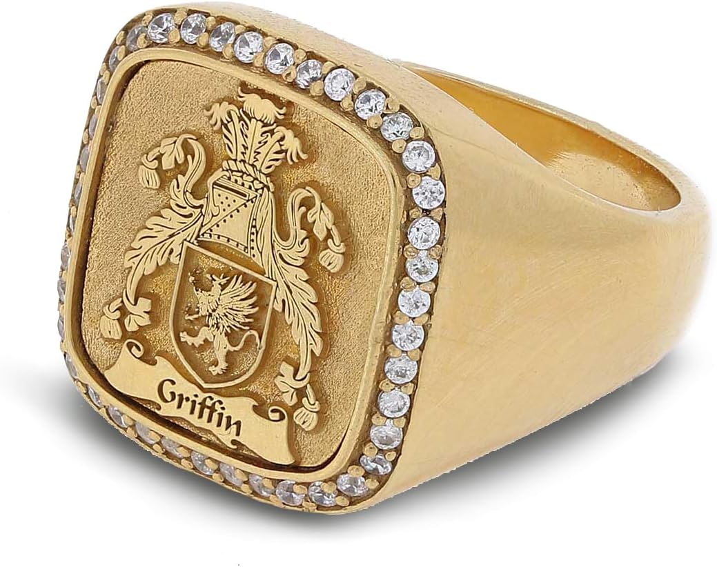 Personalized Signet Ring, Customized Ring, Engraved Family Name Ring, Crest Ring, Gold Coated Family Crest Ring