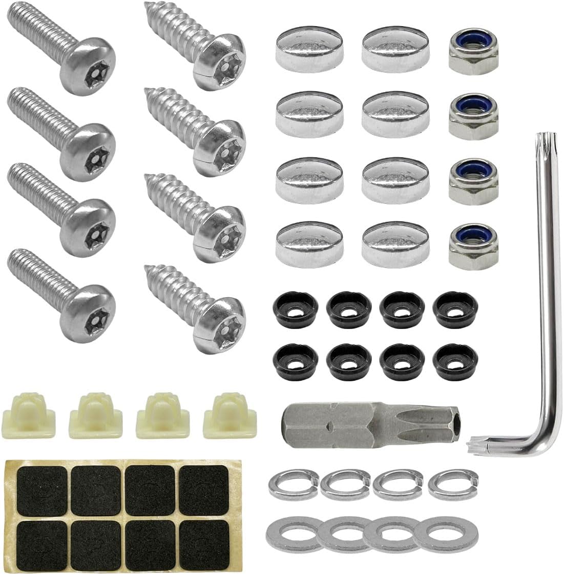 Craedli 1/4" M6 Anti-Theft Car License Plate Screw, Stainless Steel Auto Tag Plate Security Bolts with Chrome Screw Cap, Tamper-Resistant Vehicle Front Rear Frame Holder Mounting Hardware (Silver Cap)