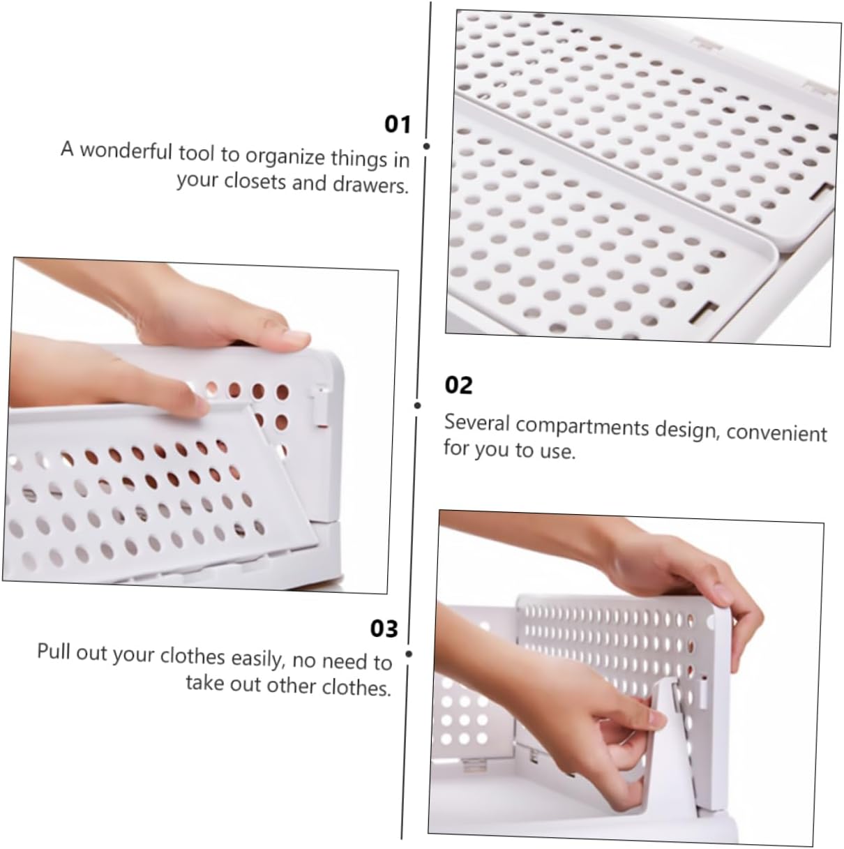 2PCS Stackable Drawer Type Clothes Organizer Foldable Plastic Closet Storage for Wardrobe Dividers for Bedroom and Closet Organization