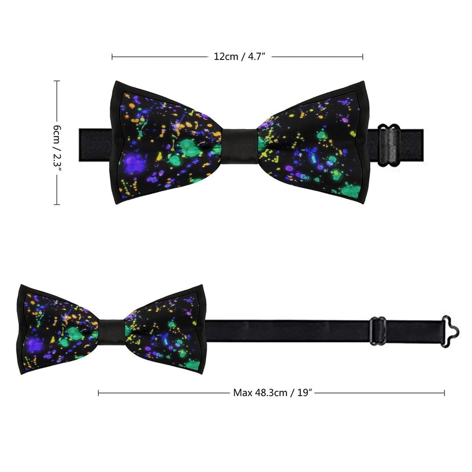 JYYAU Rainbow of Neon Paint Splatters Bow Tie Adjustable Necktie For Men Business Fashion Pre-tied Tie Neckwear Novelty Accessory For Weddings Party Festival