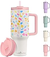 Vista 10 de Vaso de 40 onzas con asa de acero inoxidable reutilizable de doble pared con aislamiento al vacío, tapa a prueba de fugas y pajilla para bebidas