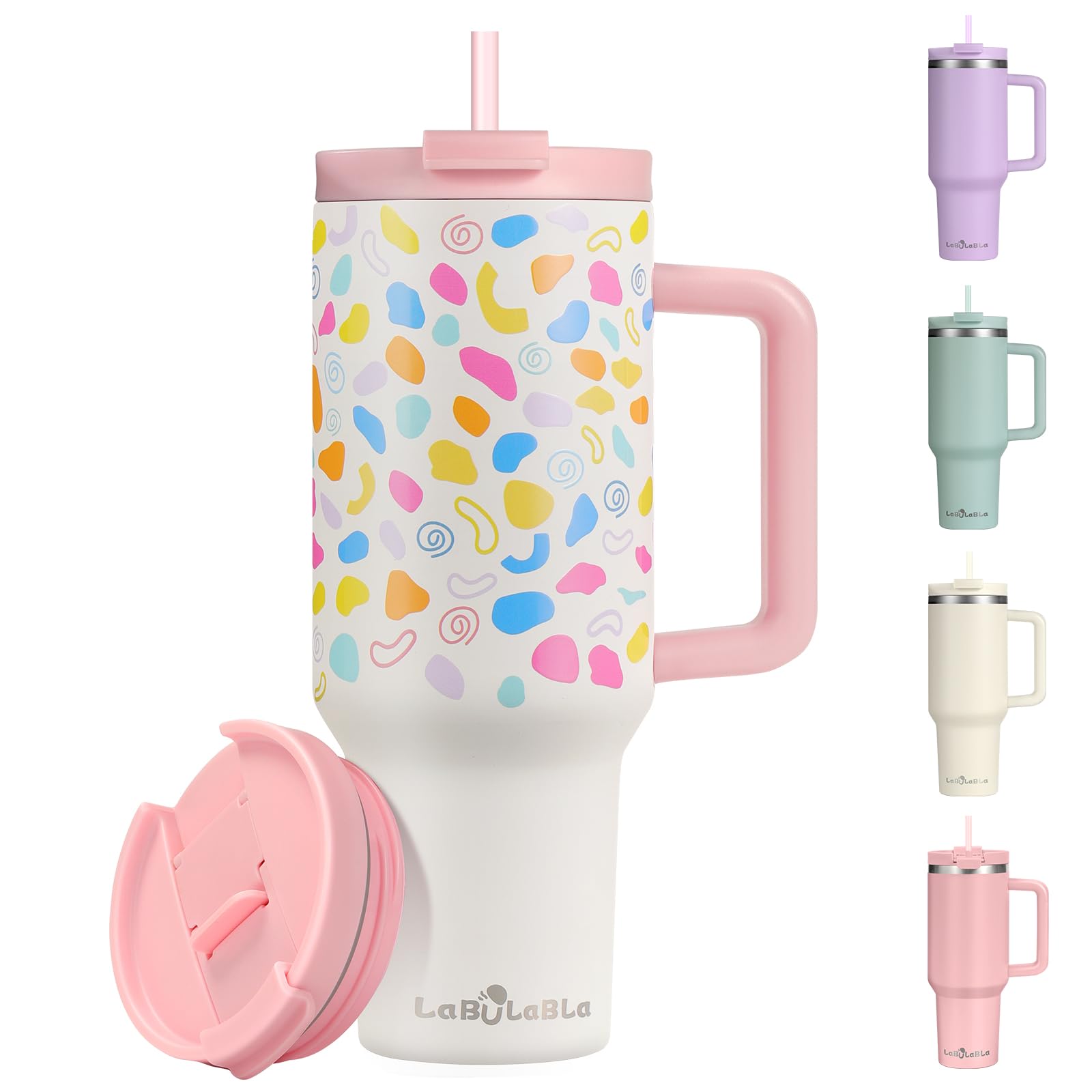 40oz Tumbler with Handle,Double Wall Vacuum Reusable Stainless Steel Insulated Water Bottle,With Leak Proof lid and Straw for Iced or Cold Beverages (Cloud-like White)