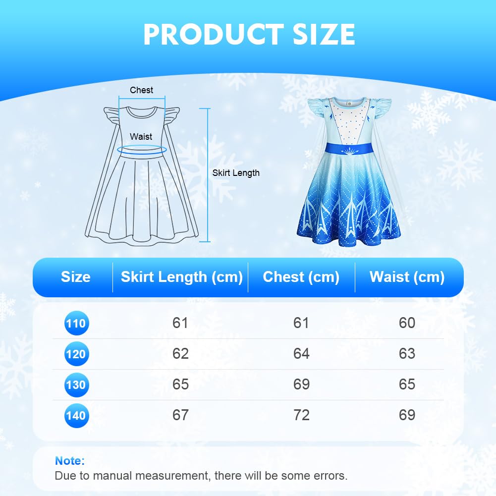 AOOWU Elsa kostium dziewczynki, Elsa dziecięca sukienka księżniczki, sukienka Elsa, zestaw z koroną, kostium księżniczki, sukienka z ruffle Sleeve na przebieranie się na karnawał, Halloween, Boże