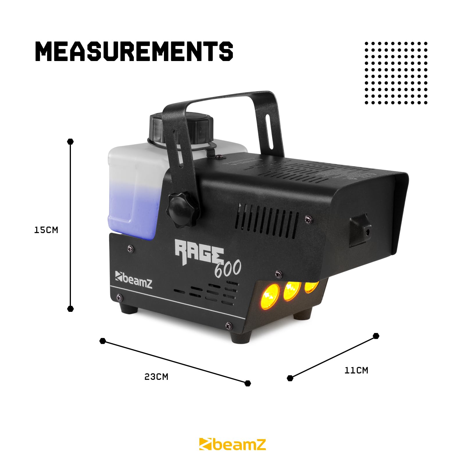 BeamZ RAGE600LED - Máquina de humo con DMX para fiestas y eventos | Máquina de calidad, funcionamiento silencioso y continuo, gran capacidad de niebla, perfecto para conciertos y espectáculos