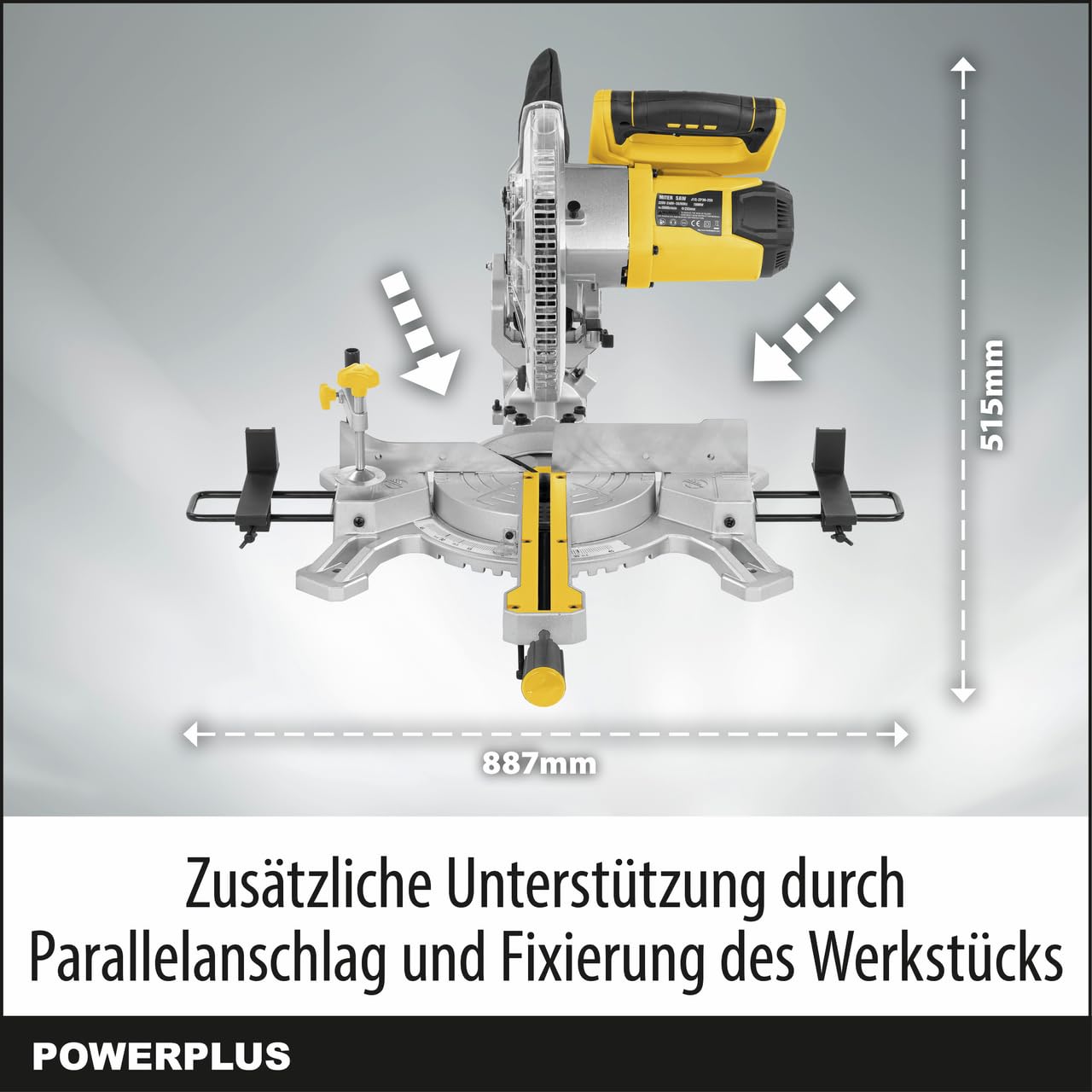 Powerplus elektrische Kapp und Gehrungssäge POWX075730S - 2100W Gehrungs- und Tischsäge, Ø254mm - mit Gehrungsschnitte - mit 1 Acc.