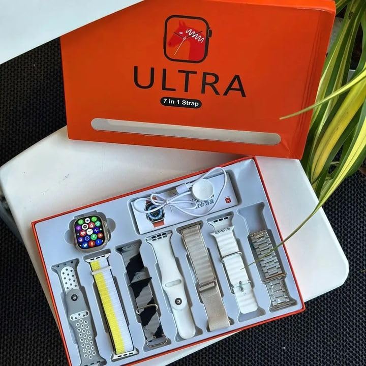 SE HUB Watch 8 Ultra 7 in 1-49 MM BT Calling Sports Mode Fitness 7 Belt for Men & Women Smartwatch (Multicolor Strap, Free Size) | 7 Belt Smart Watch for Men & Women Smartwatch (White)