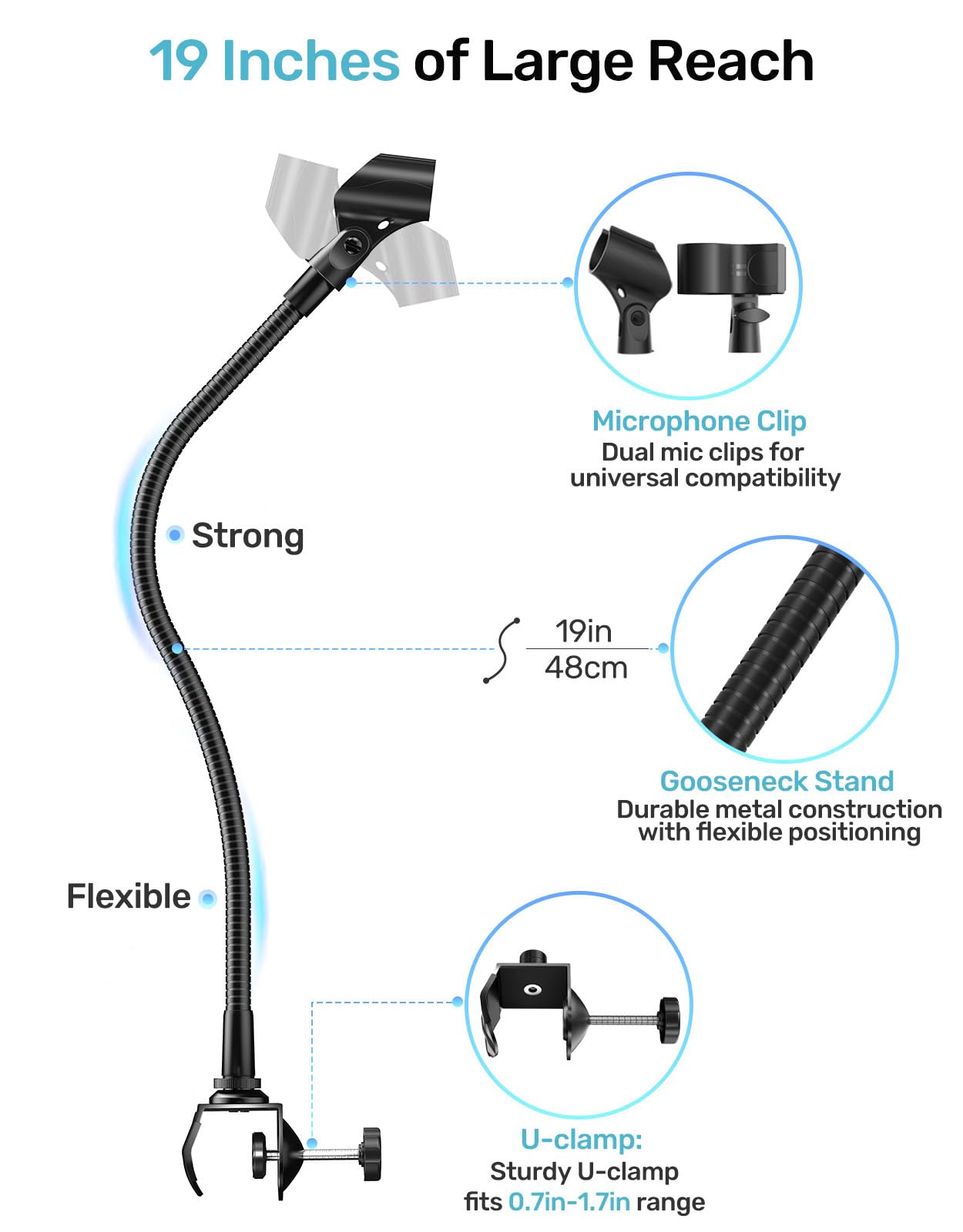Etour 19-inch Gooseneck Microphone Stand - Image 3