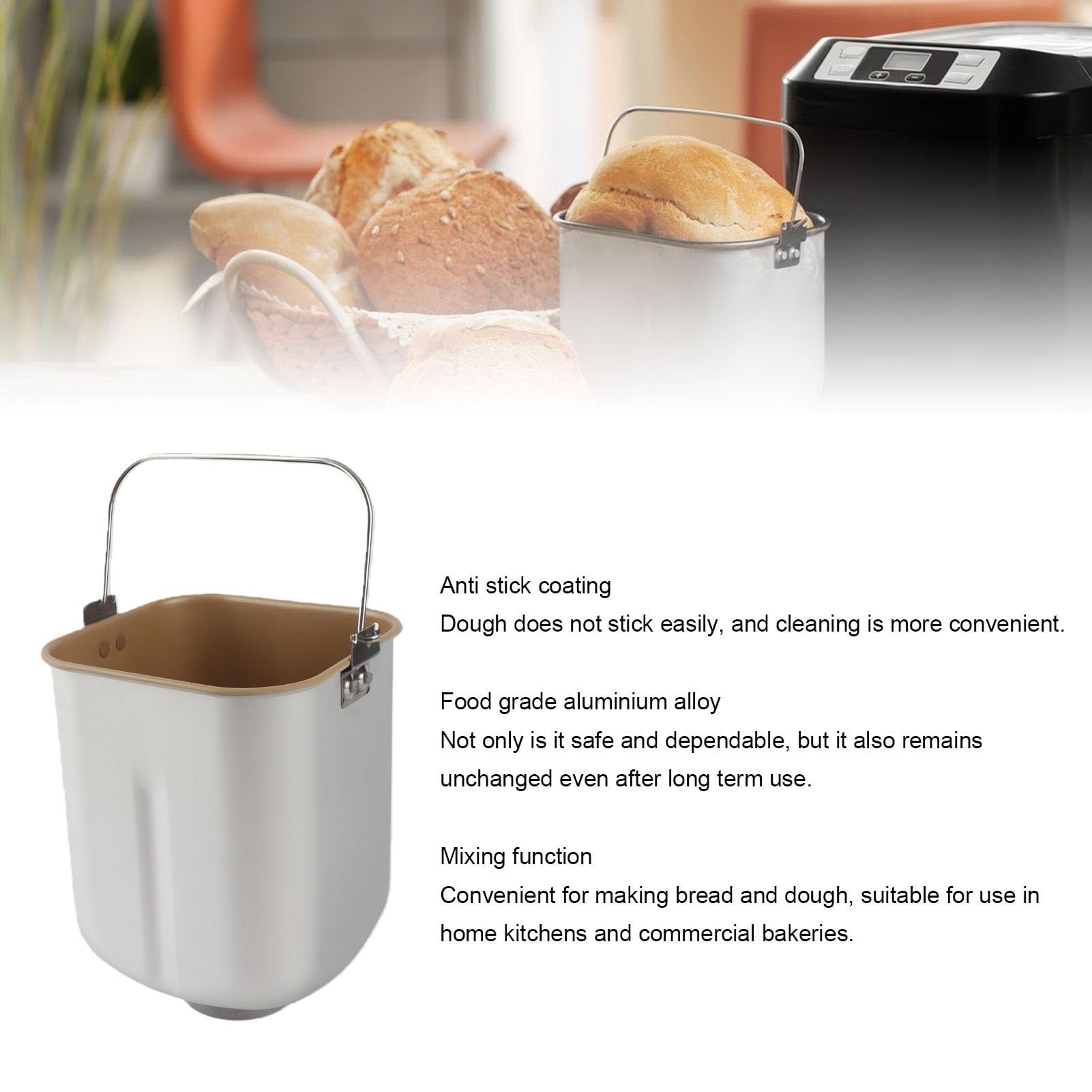 Cubo para Máquina de Pan Premium con Revestimiento Antiadherente para Hornear sin Esfuerzo - Aleación de Aluminio de Grado Alimenticio 580 G