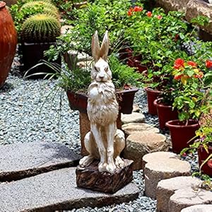Large size noble sitting rabbit bunny realistic rabbit happy easter bunny magnesium oxide stone sculpture decorations for indoor outdoor garden statue 30 high  urban country home decor