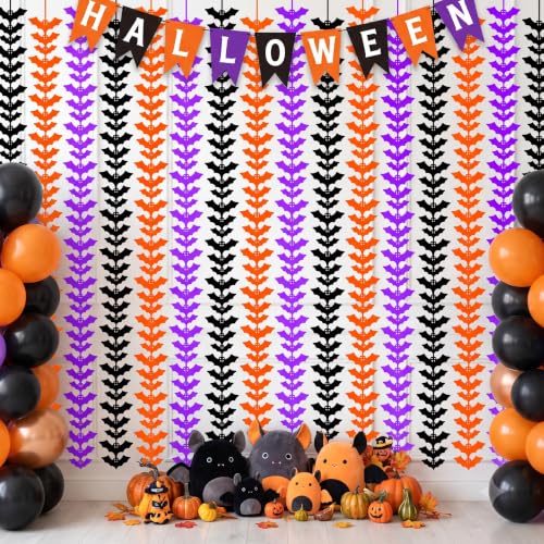 Image of TONIFUL 2Pcs Black Orange Purple Bat Cutouts Metallic Foil Fringe Curtains